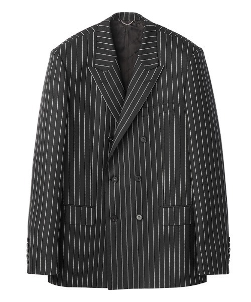 JOHN LAWRENCE SULLIVAN(ジョンローレンスサリバン)の「STRIPE DOUBLE BREASTED JACKET(スーツジャケット・メンズ・ブラック・46/44)」の1枚目の写真