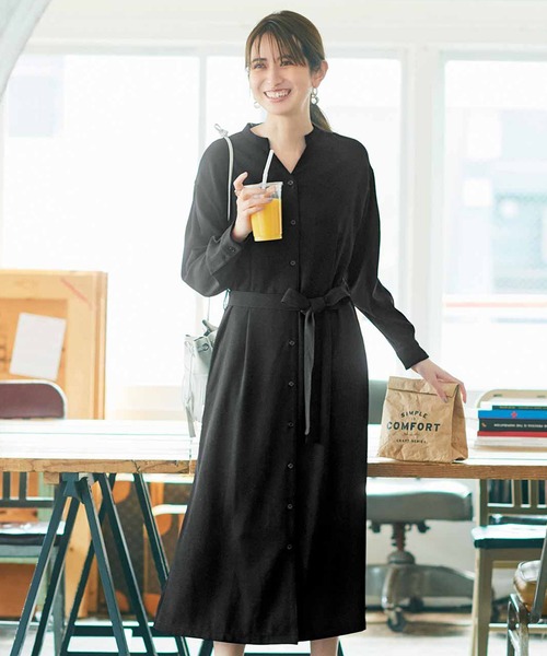 IEDIT（イディット）の「着こなしバリエひろがる　美人シルエットの抗菌防臭シャツワンピース（シャツワンピース・レディース・ベージュ/ブラック・XX-LARGE/MEDIUM/X-LARGE/LARGE/XXX-LARGE）」の2枚目の写真