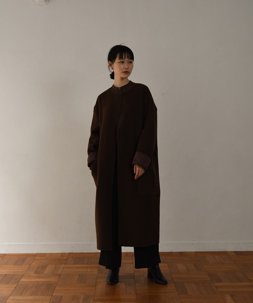 I_am(アイアム)の「reversible wool long coat(ノーカラーコート・レディース・ブラウン・FREE)」の21枚目の写真