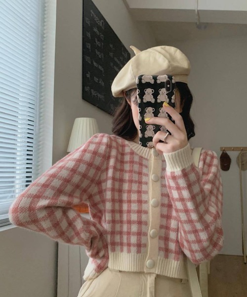 SpRay（スプレイ）の「チェッククロップドカーディガン（カーディガン