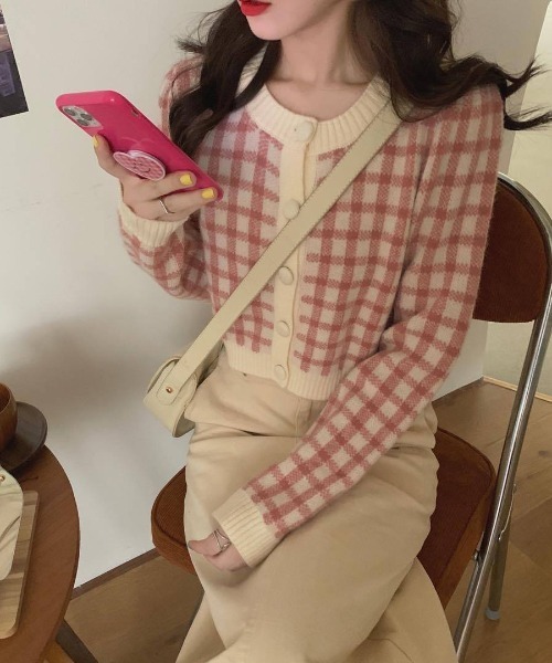 SpRay（スプレイ）の「チェッククロップドカーディガン（カーディガン