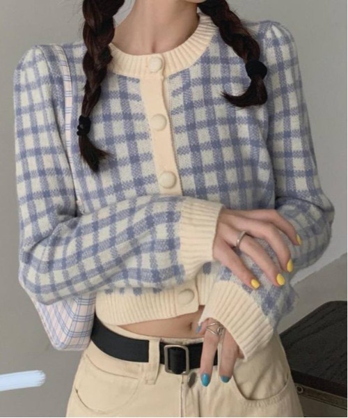 SpRay（スプレイ）の「チェッククロップドカーディガン（カーディガン
