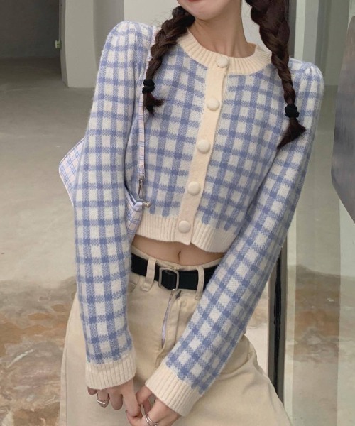 SpRay（スプレイ）の「チェッククロップドカーディガン（カーディガン