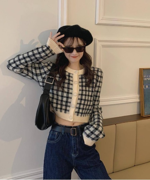 SpRay（スプレイ）の「チェッククロップドカーディガン（カーディガン