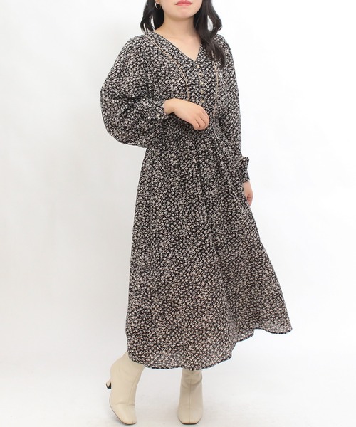 ASTORIA ODIER(アストリアオディール)の「小花柄パイピングワンピース(ワンピース・レディース・ブラック/モカ・MEDIUM)」の7枚目の写真