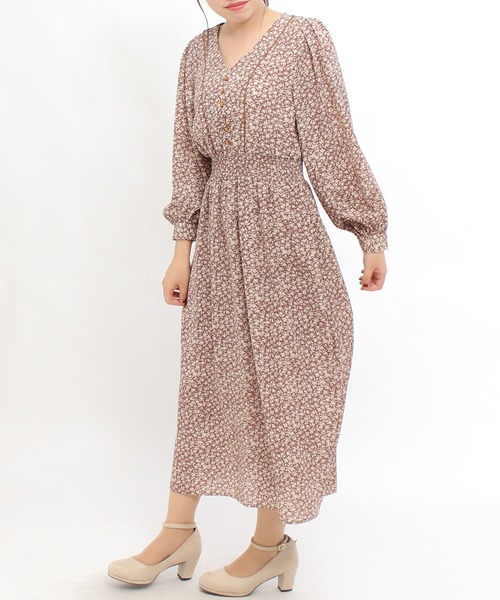 ASTORIA ODIER(アストリアオディール)の「小花柄パイピングワンピース(ワンピース・レディース・ブラック/モカ・MEDIUM)」の14枚目の写真