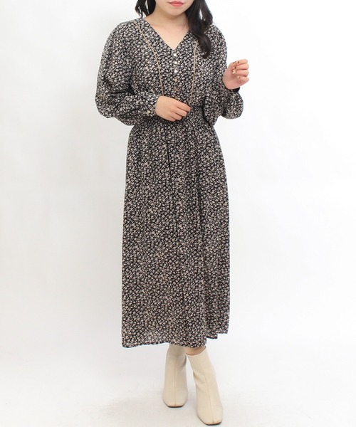 ASTORIA ODIER(アストリアオディール)の「小花柄パイピングワンピース(ワンピース・レディース・ブラック/モカ・MEDIUM)」の10枚目の写真