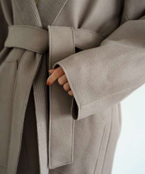 LOUNGEDRESS（ラウンジドレス）の「ニットフーディーコート（ノーカラーコート・レディース・チャコールグレー/モカ/グレイッシュベージュ・FREE）」の13枚目の写真