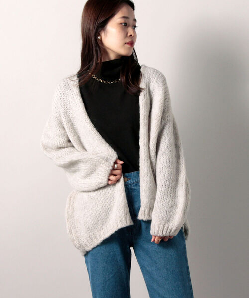 TRICOTS JEAN MARC（トリコットジーンマルク）の「【TRICOTS JEAN MARC/トリコ・ジャン マルク】CESAME モヘヤニットカーディガン（カーディガン/ボレロ・レディース・チャコールグレー/オフホワイト・38）」の6枚目の写真