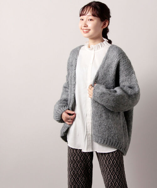 TRICOTS JEAN MARC（トリコットジーンマルク）の「【TRICOTS JEAN MARC/トリコ・ジャン マルク】CESAME モヘヤニットカーディガン（カーディガン/ボレロ・レディース・チャコールグレー/オフホワイト・38）」の5枚目の写真