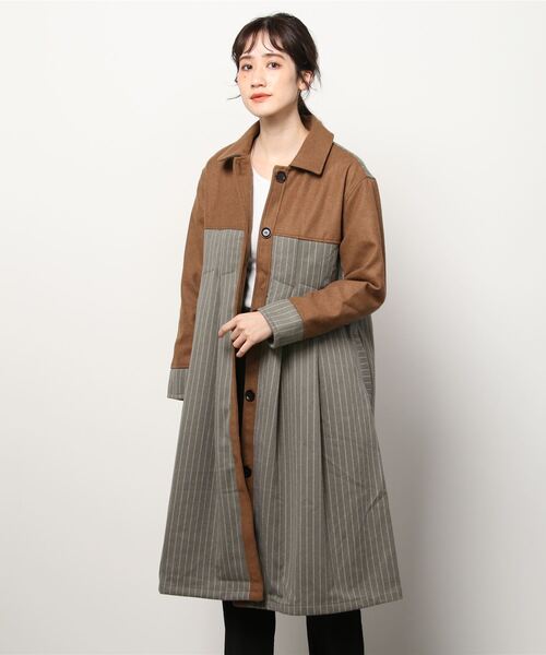 sandy（サンディー）の「ストライプ切り替えステンカラータックコート（ステンカラーコート・レディース・ネイビー/キャメル/チャコール・FREE）」の3枚目の写真