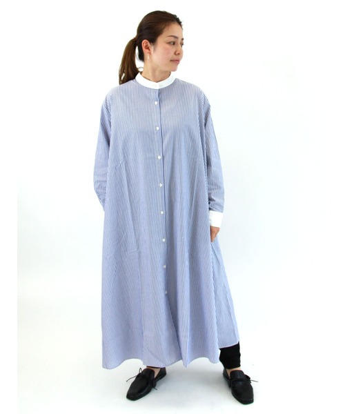 Lugnoncure(ルノンキュール)の「クレリックシャツワンピース(シャツワンピース・レディース・ブラック/オフホワイト/ネイビー・フリ-)」の1枚目の写真