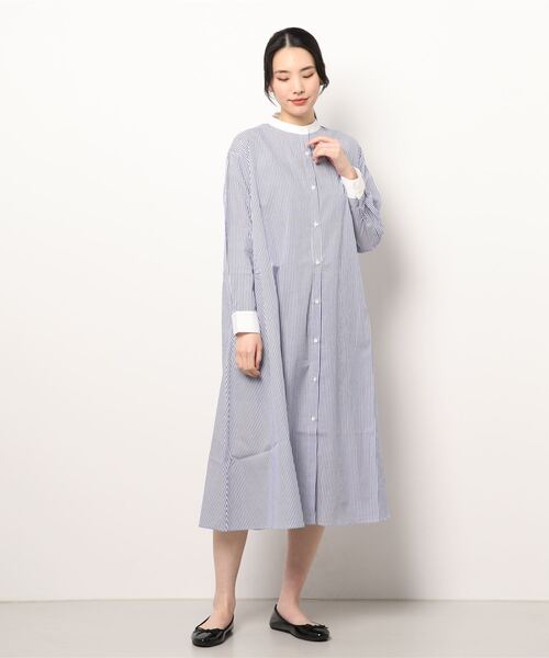 Lugnoncure(ルノンキュール)の「クレリックシャツワンピース(シャツワンピース・レディース・ブラック/オフホワイト/ネイビー・フリ-)」の6枚目の写真