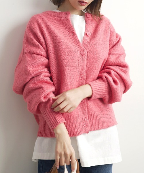 Futier land(フューティアランド)の「2way起毛クルーネックカーディガン(カーディガン/ボレロ・レディース・ピンク/イエロー/ブルー/グリーン/アイボリー・FREE)」の5枚目の写真