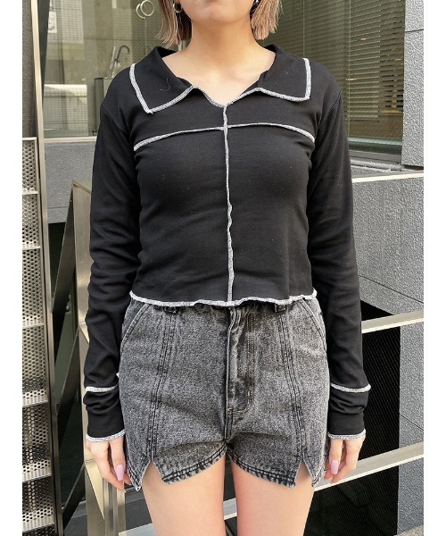 ENVYM（アンビー）の「ロックパイピングＰＯ（Tシャツ/カットソー・レディース・ブラック/ホワイト・FREE）」の9枚目の写真