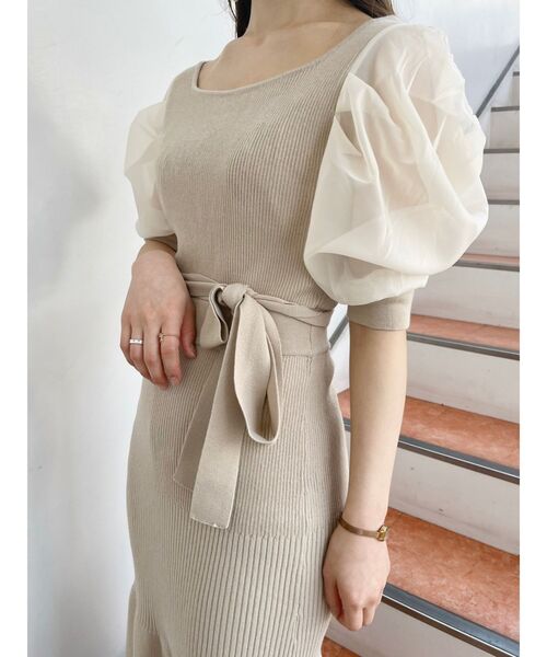 dazzlin（ダズリン）の「オープンシアースリーブマーメイドニットワンピース（ワンピース・レディース・ブラック/ベージュ/ピンク/グリーン・FREE）」の5枚目の写真