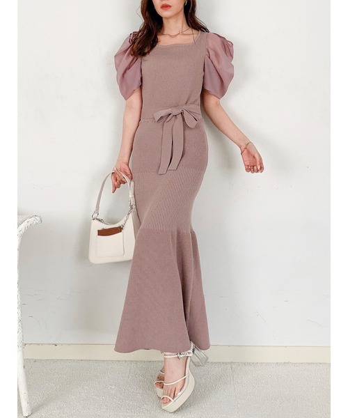 dazzlin（ダズリン）の「オープンシアースリーブマーメイドニットワンピース（ワンピース・レディース・ブラック/ベージュ/ピンク/グリーン・FREE）」の4枚目の写真