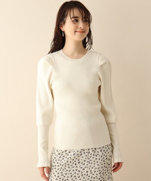 OPAQUE.CLIP（オペークドットクリップ）の「◆クルーネックデザインリブニット（ニット/セーター・レディース・パープル/オフホワイト/ブルー・38）」の4枚目の写真