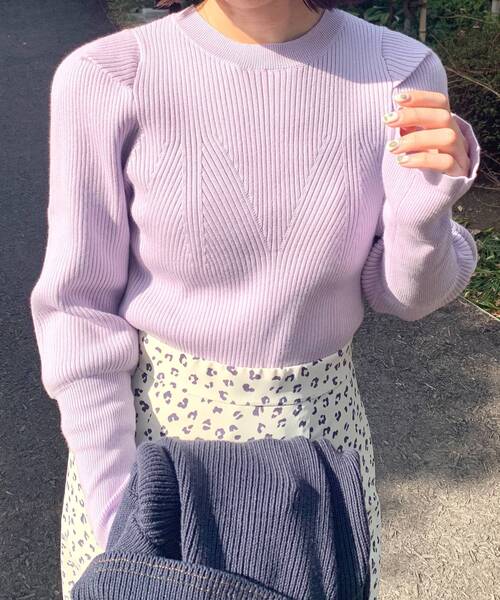 OPAQUE.CLIP（オペークドットクリップ）の「◆クルーネックデザインリブニット（ニット/セーター・レディース・パープル/オフホワイト/ブルー・38）」の18枚目の写真
