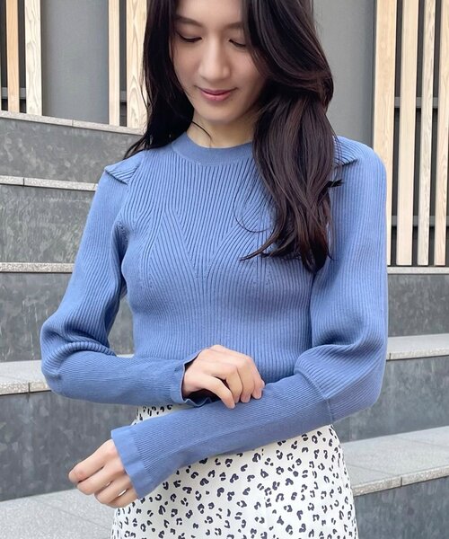 OPAQUE.CLIP（オペークドットクリップ）の「◆クルーネックデザインリブニット（ニット/セーター・レディース・パープル/オフホワイト/ブルー・38）」の19枚目の写真