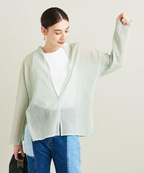 BEAUTY&YOUTH UNITED ARROWS（ビューティーアンドユースユナイテッドアローズ）の「クレープ クルーネックカーディガン -ウォッシャブル-（カーディガン/ボレロ・レディース・ライム/ブラック/ホワイト/ダークブラウン/イエロー・FREE）」の7枚目の写真