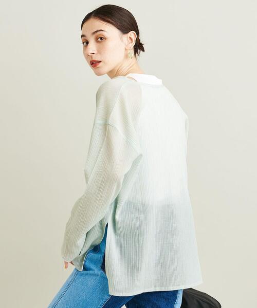 BEAUTY&YOUTH UNITED ARROWS（ビューティーアンドユースユナイテッドアローズ）の「クレープ クルーネックカーディガン -ウォッシャブル-（カーディガン/ボレロ・レディース・ライム/ブラック/ホワイト/ダークブラウン/イエロー・FREE）」の9枚目の写真