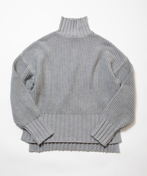 oblekt（オブレクト）の「オーガニックコットンブレンド畦タートルニット（Tシャツ/カットソー・レディース・グレー/オフホワイト・ONE SIZE）」の2枚目の写真