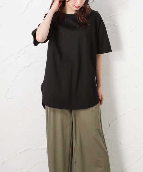 Mac-House（マックハウス）の「SARARI サラリ チュニック丈Tシャツ（Tシャツ/カットソー・レディース・ブラック/グレー/ブルー/グレイッシュベージュ・フリー）」の2枚目の写真