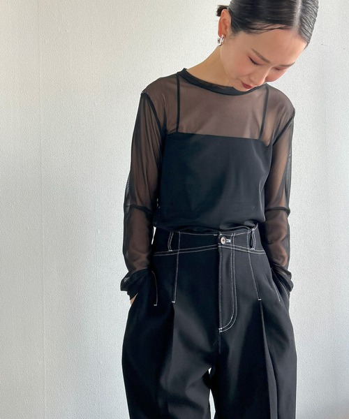 Kotoe（コトエ）の「レディース カラー シースルーカットソー シアーカットソー シアーT 長袖 スキントップス（Tシャツ/カットソー・レディース・ホワイト/グリーン/ブラック/オレンジ/ライム/ライトブルー/ネイビー/レッド・L/M）」の12枚目の写真