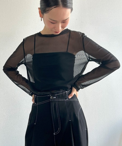 Kotoe（コトエ）の「レディース カラー シースルーカットソー シアーカットソー シアーT 長袖 スキントップス（Tシャツ/カットソー・レディース・ホワイト/グリーン/ブラック/オレンジ/ライム/ライトブルー/ネイビー/レッド・L/M）」の13枚目の写真