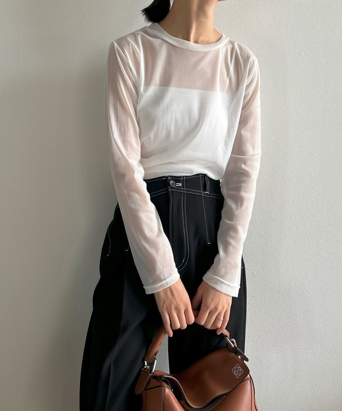 Kotoe（コトエ）の「レディース カラー シースルーカットソー シアーカットソー シアーT 長袖 スキントップス（Tシャツ/カットソー・レディース・ホワイト/グリーン/ブラック/オレンジ/ライム/ライトブルー/ネイビー/レッド・L/M）」の17枚目の写真