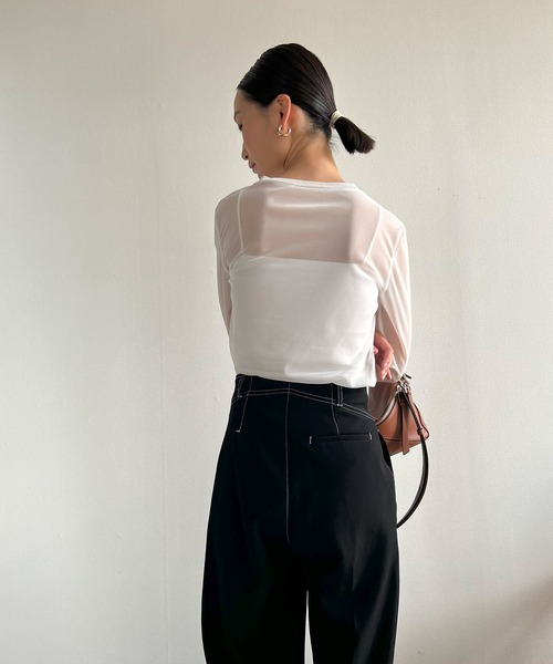 Kotoe（コトエ）の「レディース カラー シースルーカットソー シアーカットソー シアーT 長袖 スキントップス（Tシャツ/カットソー・レディース・ホワイト/グリーン/ブラック/オレンジ/ライム/ライトブルー/ネイビー/レッド・L/M）」の18枚目の写真