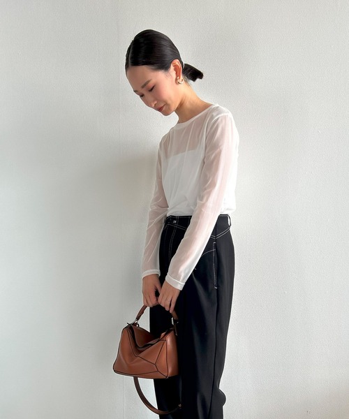 Kotoe（コトエ）の「レディース カラー シースルーカットソー シアーカットソー シアーT 長袖 スキントップス（Tシャツ/カットソー・レディース・ホワイト/グリーン/ブラック/オレンジ/ライム/ライトブルー/ネイビー/レッド・L/M）」の19枚目の写真