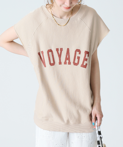 B.C STOCK(ベーセーストック)の「カットオフ裏毛プリントベスト(Tシャツ/カットソー・レディース・ホワイト/ベージュ/ネイビー・FREE)」の1枚目の写真