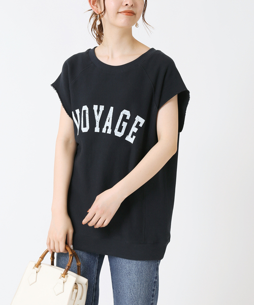 B.C STOCK(ベーセーストック)の「カットオフ裏毛プリントベスト(Tシャツ/カットソー・レディース・ホワイト/ベージュ/ネイビー・FREE)」の3枚目の写真