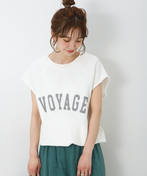B.C STOCK(ベーセーストック)の「カットオフ裏毛プリントベスト(Tシャツ/カットソー・レディース・ホワイト/ベージュ/ネイビー・FREE)」の5枚目の写真