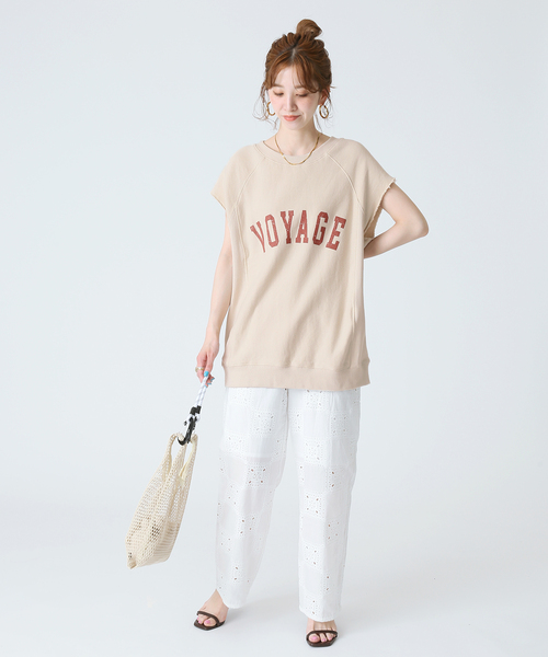 B.C STOCK(ベーセーストック)の「カットオフ裏毛プリントベスト(Tシャツ/カットソー・レディース・ホワイト/ベージュ/ネイビー・FREE)」の8枚目の写真