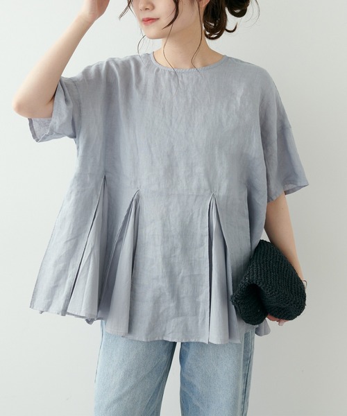 PUAL CE CIN(ピュアルセシン)の「フレンチリネン 製品染フレアブラウス(シャツ/ブラウス・レディース・ベージュ/ブルー/チャコール・FREE)」の3枚目の写真