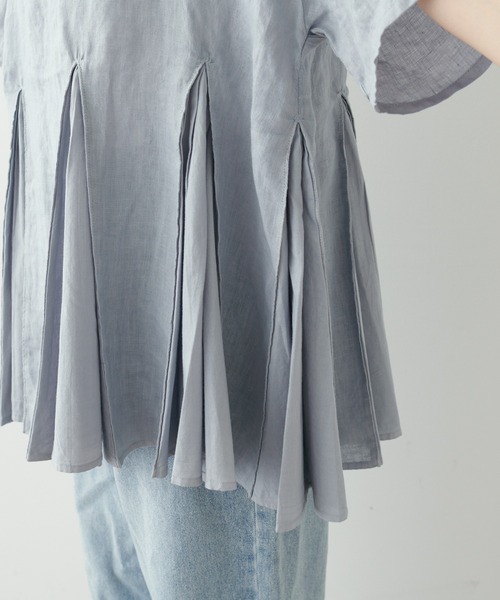 PUAL CE CIN(ピュアルセシン)の「フレンチリネン 製品染フレアブラウス(シャツ/ブラウス・レディース・ベージュ/ブルー/チャコール・FREE)」の5枚目の写真