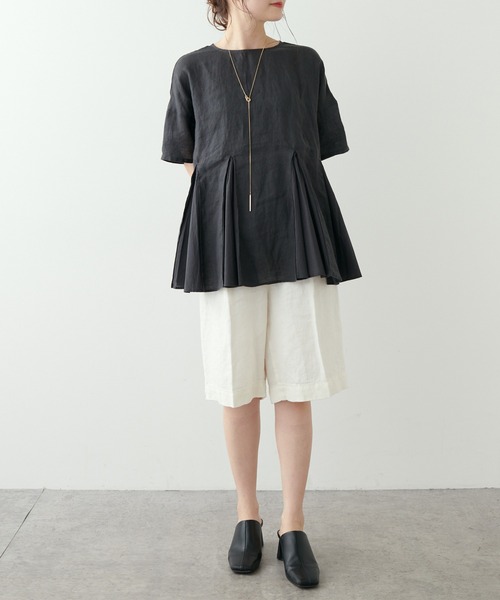 PUAL CE CIN(ピュアルセシン)の「フレンチリネン 製品染フレアブラウス(シャツ/ブラウス・レディース・ベージュ/ブルー/チャコール・FREE)」の4枚目の写真