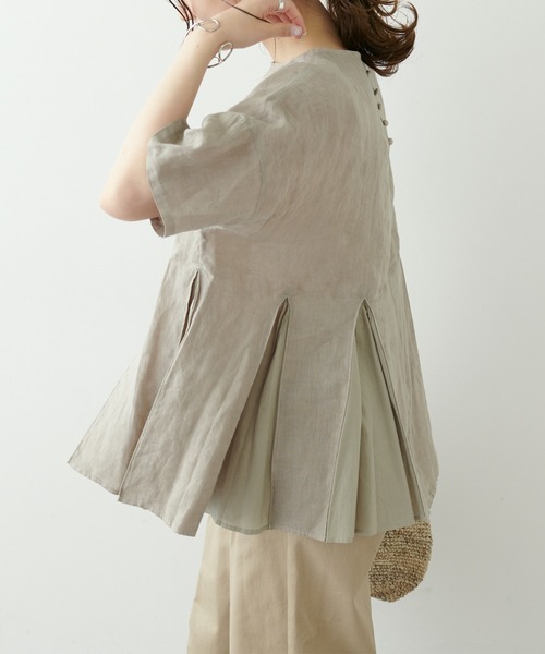 PUAL CE CIN(ピュアルセシン)の「フレンチリネン 製品染フレアブラウス(シャツ/ブラウス・レディース・ベージュ/ブルー/チャコール・FREE)」の8枚目の写真