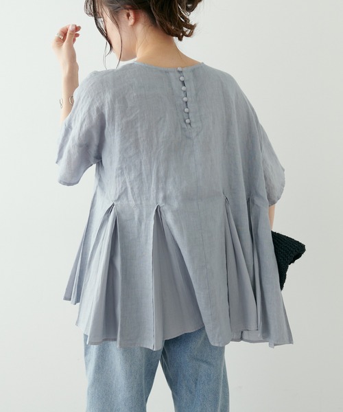 PUAL CE CIN(ピュアルセシン)の「フレンチリネン 製品染フレアブラウス(シャツ/ブラウス・レディース・ベージュ/ブルー/チャコール・FREE)」の6枚目の写真