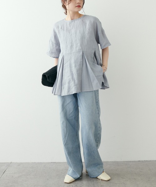 PUAL CE CIN(ピュアルセシン)の「フレンチリネン 製品染フレアブラウス(シャツ/ブラウス・レディース・ベージュ/ブルー/チャコール・FREE)」の9枚目の写真