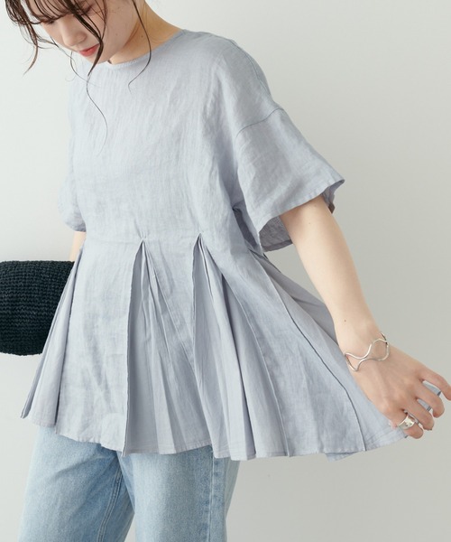 PUAL CE CIN(ピュアルセシン)の「フレンチリネン 製品染フレアブラウス(シャツ/ブラウス・レディース・ベージュ/ブルー/チャコール・FREE)」の11枚目の写真