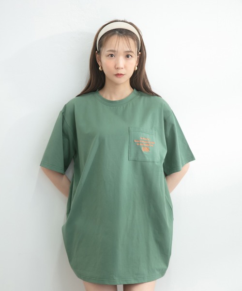 ADIRA(アディラ)の「ユニセックス刺繍ポケT(Tシャツ/カットソー・レディース・チャコールグレー/グリーン・LARGE)」の14枚目の写真