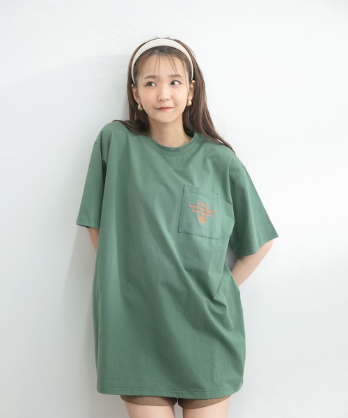 ADIRA(アディラ)の「ユニセックス刺繍ポケT(Tシャツ/カットソー・レディース・チャコールグレー/グリーン・LARGE)」の3枚目の写真