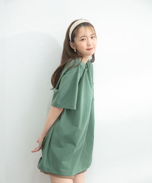 ADIRA(アディラ)の「ユニセックス刺繍ポケT(Tシャツ/カットソー・レディース・チャコールグレー/グリーン・LARGE)」の5枚目の写真