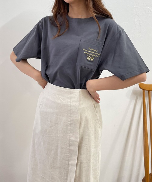 ADIRA(アディラ)の「ユニセックス刺繍ポケT(Tシャツ/カットソー・レディース・チャコールグレー/グリーン・LARGE)」の7枚目の写真
