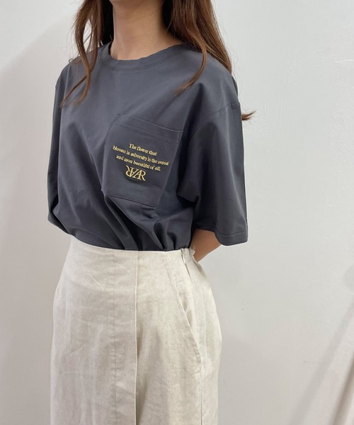 ADIRA(アディラ)の「ユニセックス刺繍ポケT(Tシャツ/カットソー・レディース・チャコールグレー/グリーン・LARGE)」の12枚目の写真