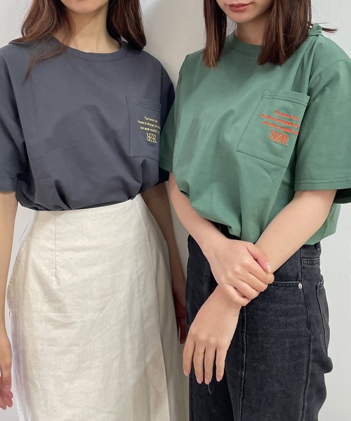 ADIRA(アディラ)の「ユニセックス刺繍ポケT(Tシャツ/カットソー・レディース・チャコールグレー/グリーン・LARGE)」の15枚目の写真